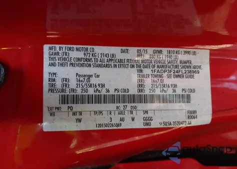 2015 Ford Focus Se from USA, damaged, VIN 1FADP3F24FL238969